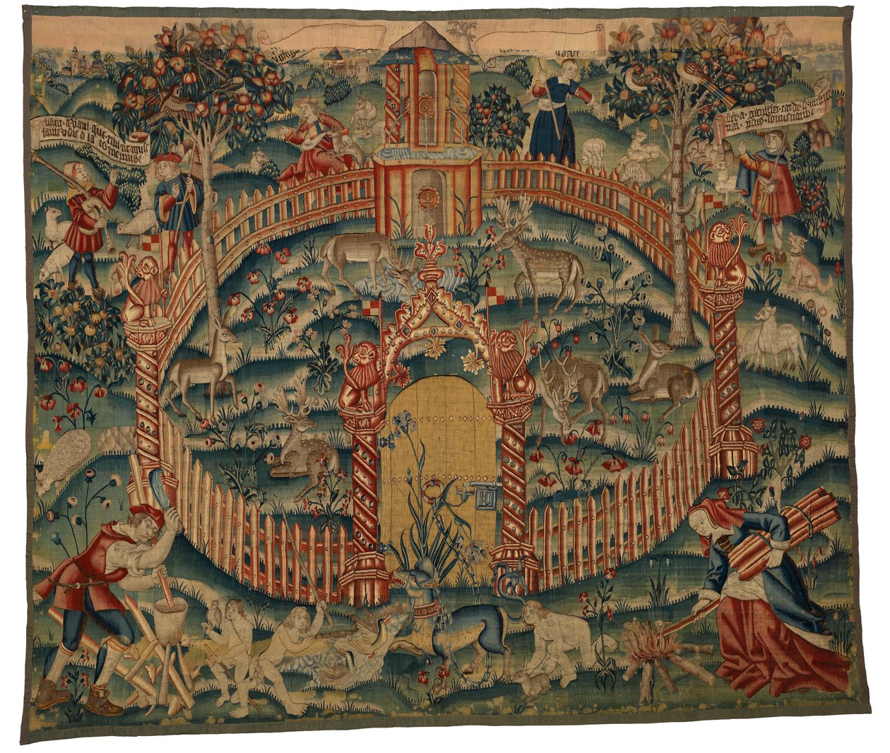 Tapetti, Park au Cerfs, valmistettu Tournaissa, Belgiassa, n. 1500 (villa) af Belgian School