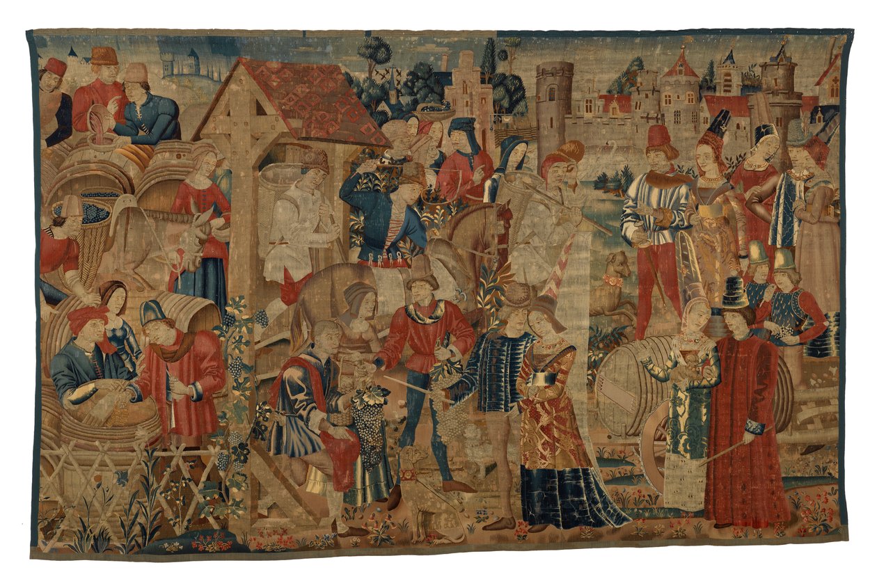 Vintagereita kuvaava kuvakudos Tournaista, n. 1460-1470 (villa) af Belgian School