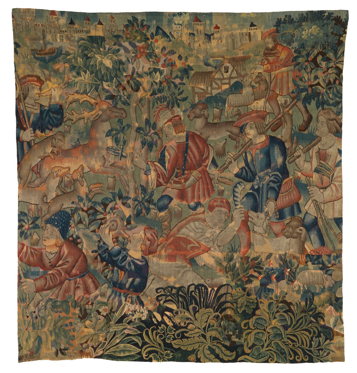 Gobelin af jagtscener, muligvis fra Tournai, ca. 1500 (uld) af Belgian School