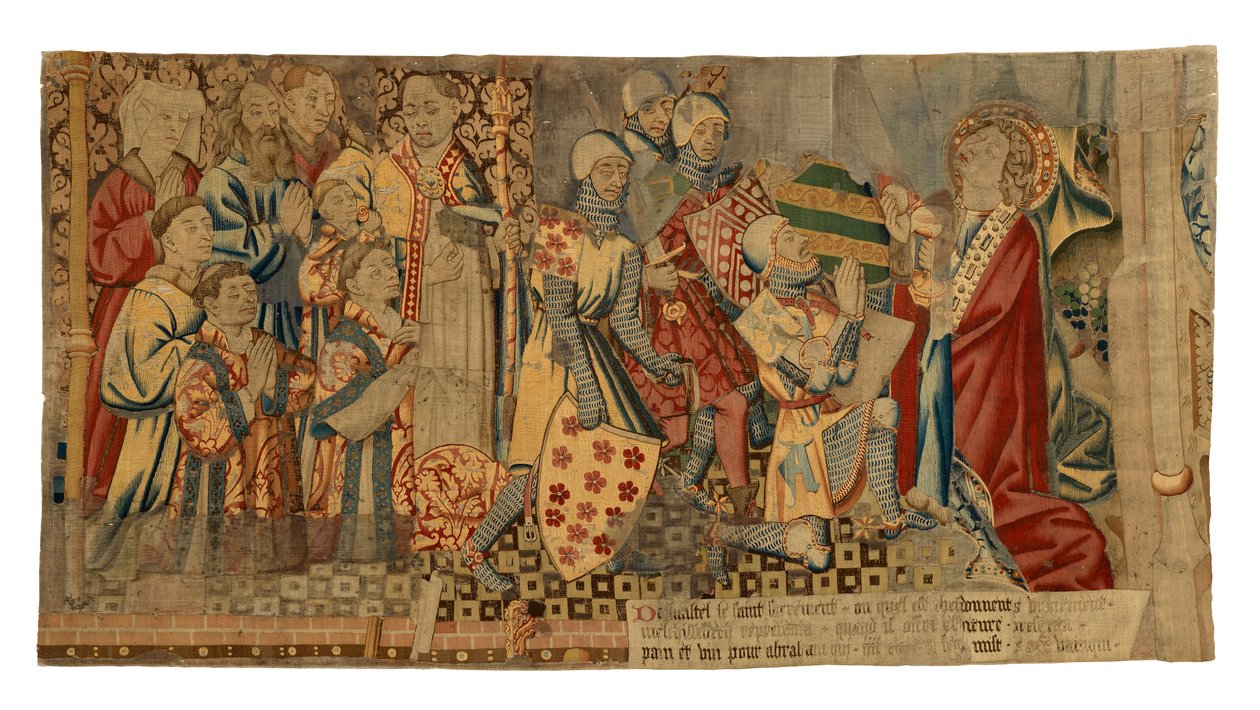 Gobelinfragmenter fra et gobelin forestillende De syv sakramenter, lavet i Tournai, Belgien af Belgian School