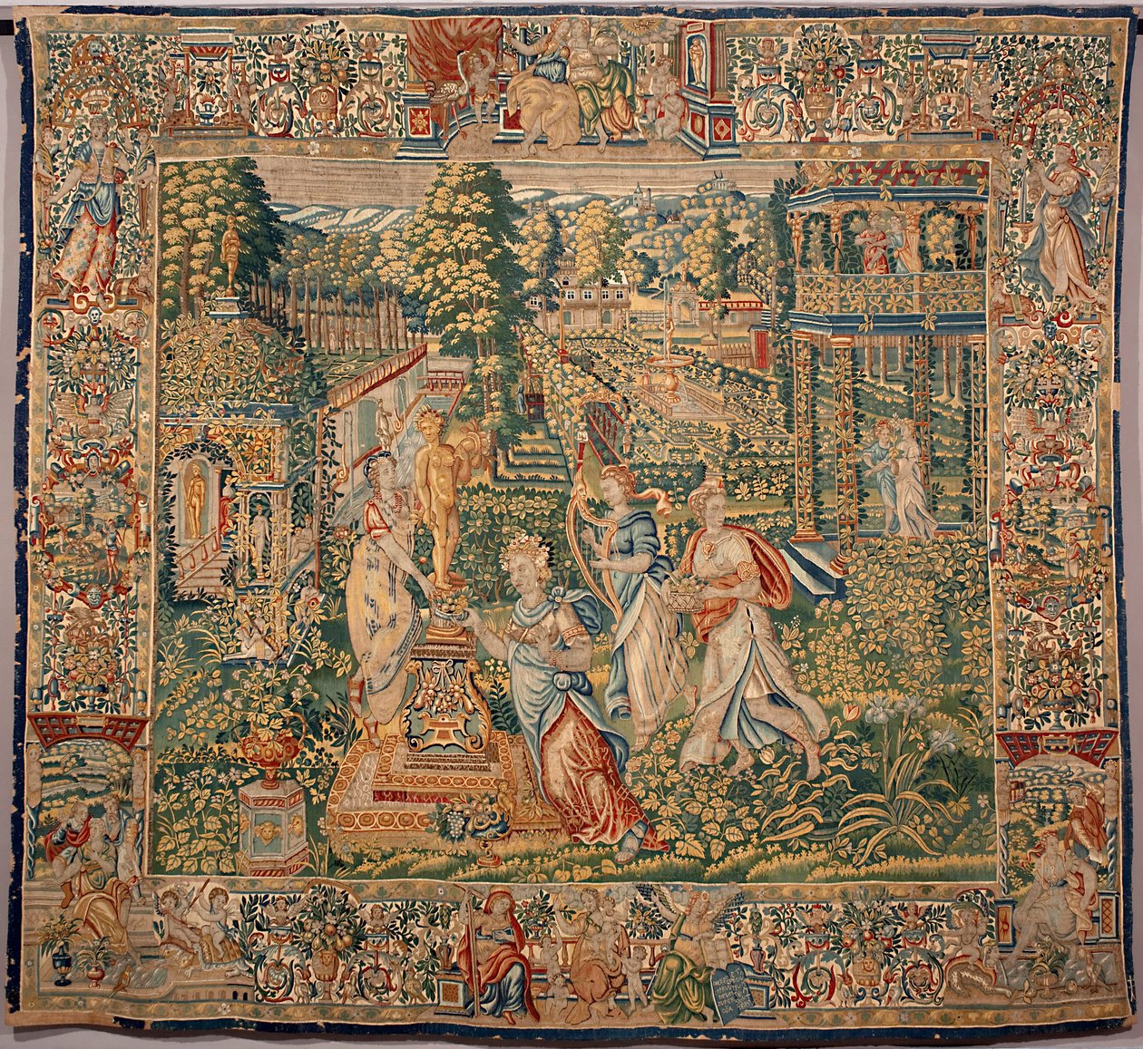 Gaverne af Pomone (Pomona) nymfe af frugter Tapestry af fremstiller i Bruxelles. 1500-tallets gener, Musei di Strada Nuova af Belgian School