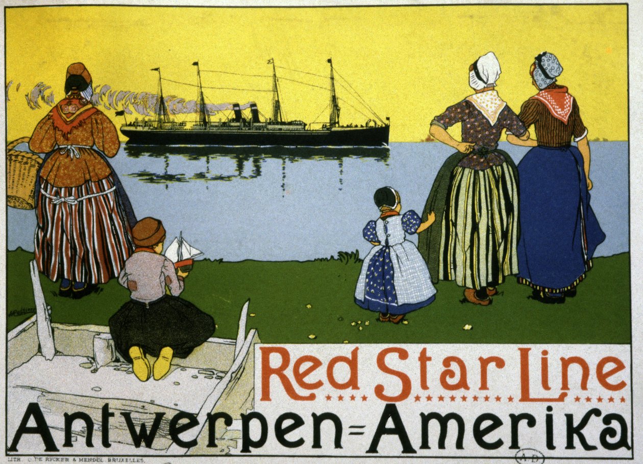 Transatlantisk linjeskib Antwerpen/Amerika. Reklame for Red Star Line, ca. 1900 (tryk) af Belgian School