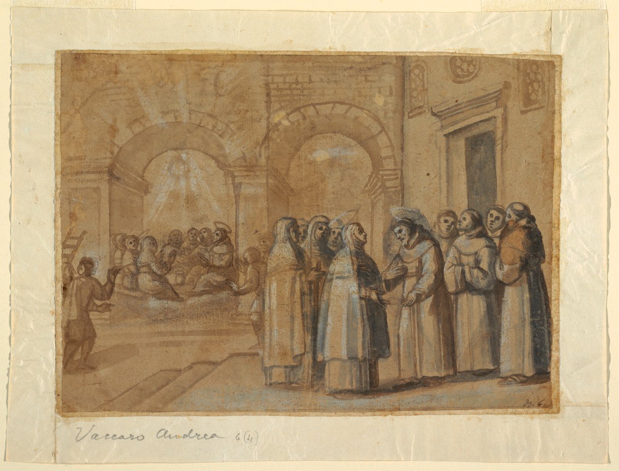 Tegning, Møde mellem de hellige Frans og Clara, ca. 1630 af Belisario Corenzio