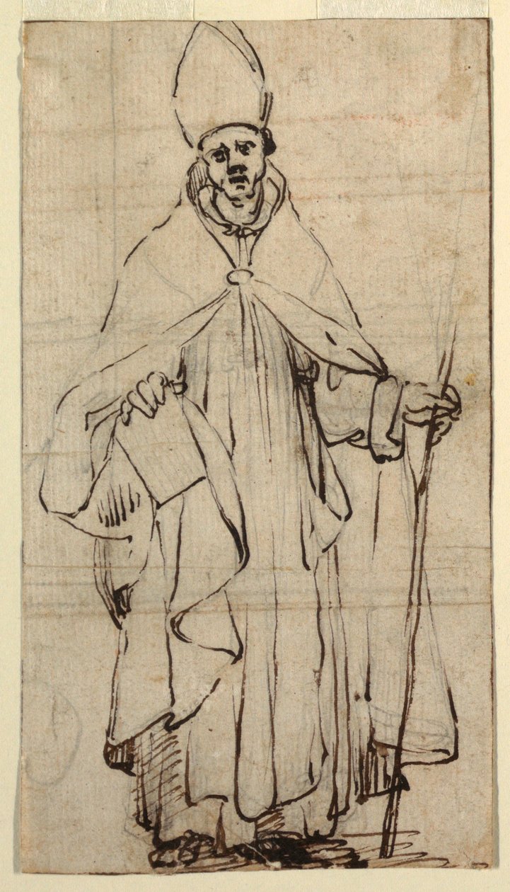 Tegning, stående biskop, ca. 1620 af Belisario Corenzio