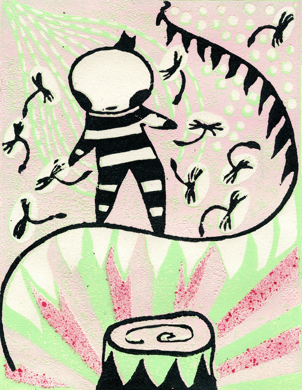 På Cirkus, 2010 (relieftryk på papir) af Bella Larsson