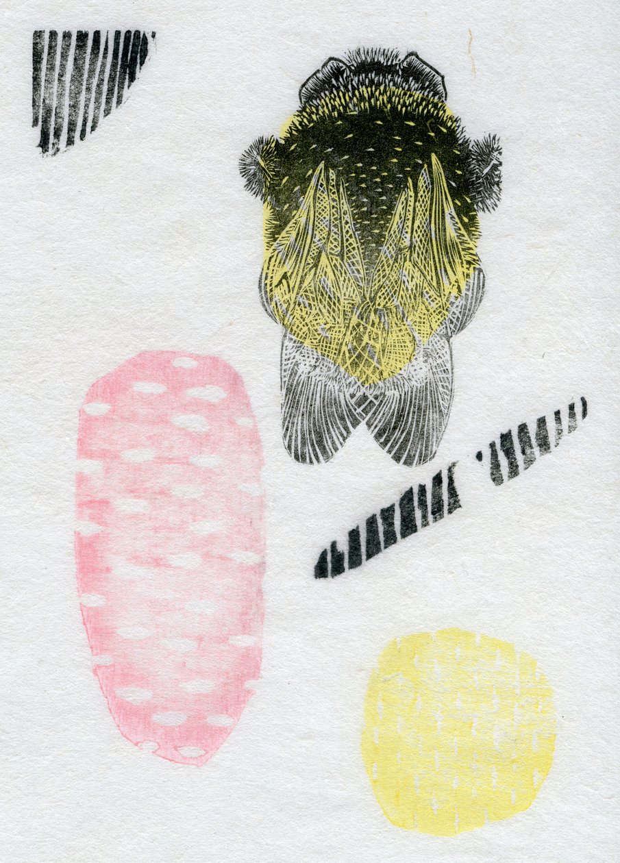 Atomic Bumblebee, 2013 (akvarel og olie på washi) af Bella Larsson