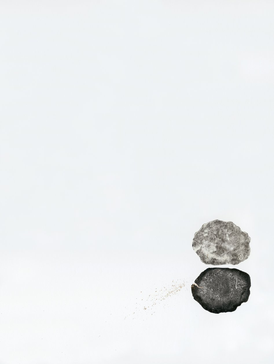 Reflektion, 2014 (trægravering og 21 karat guldoverførsel på papir) af Bella Larsson
