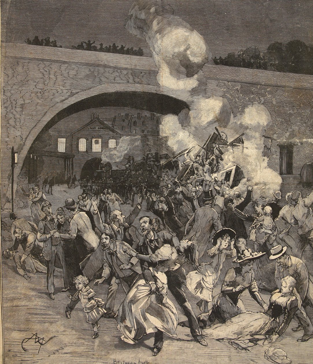 Togkollisionen i Saint-Mande, fra "Le Petit Parisien", 2. august 1891 af Beltrand and Clair Guyot, E. Dete