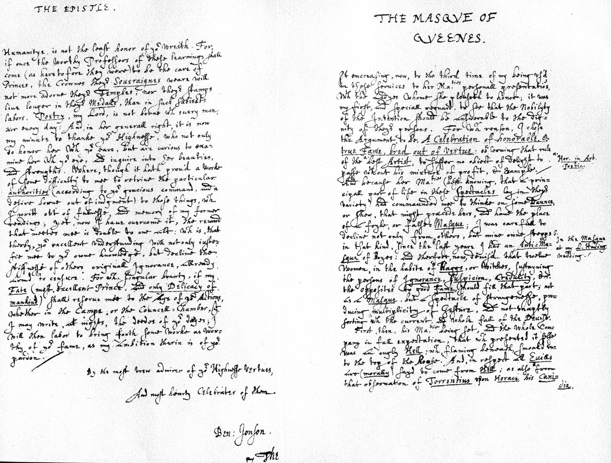 The Masque of Queens og et dedikationsbrev til Henry, Prince of Wales, 1609 af Ben Jonson