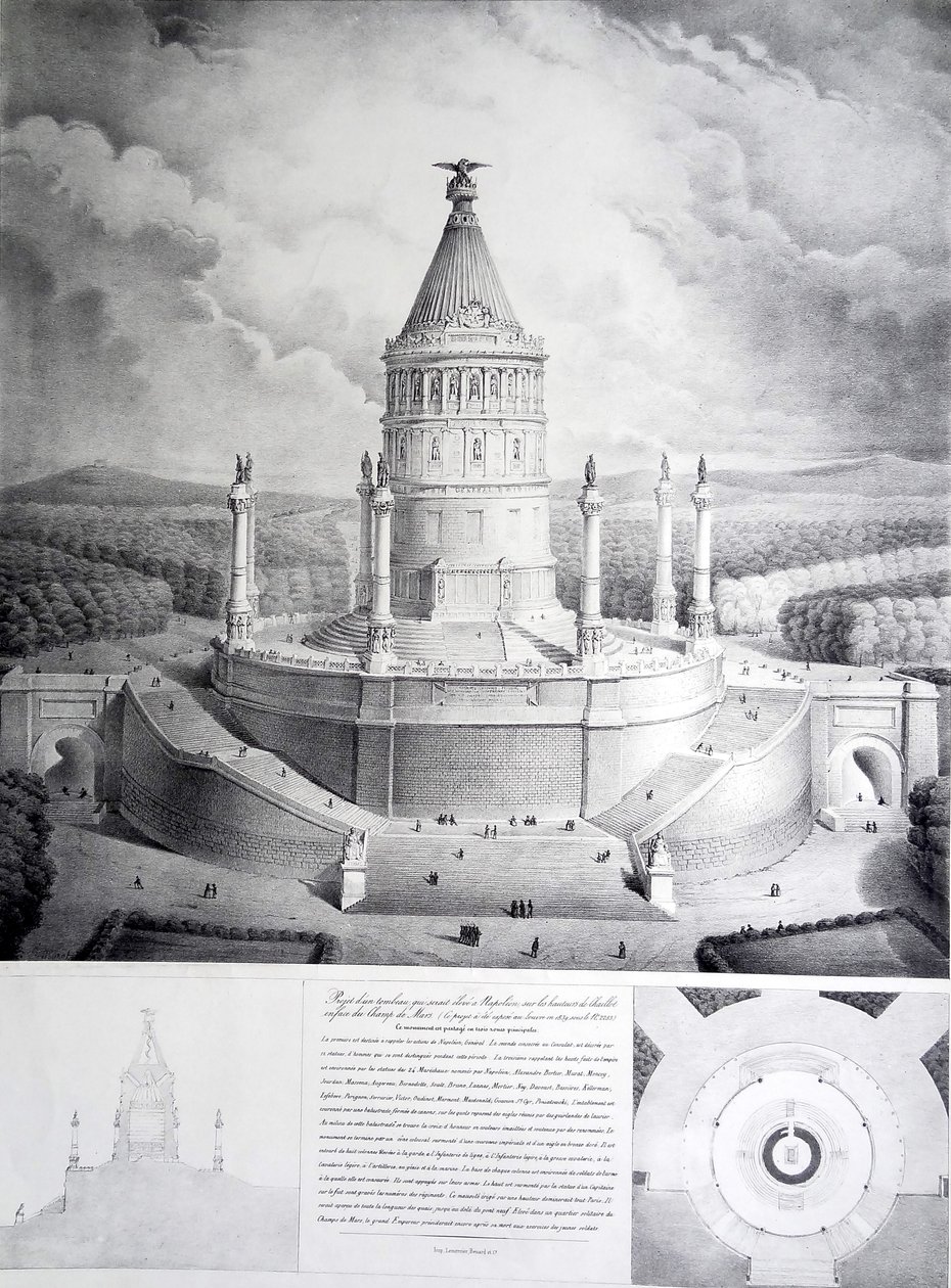 Projekt for en grav, der ville blive rejst til Napoleon i Chaillots højder foran Champ de Mars af Benard et Cie Imprimerie Lemercier