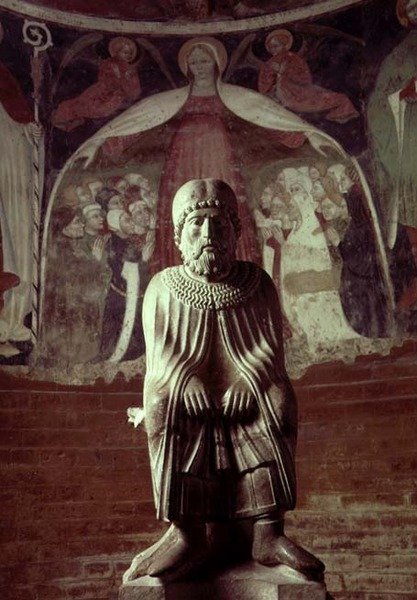januar, fra en statueret kalender over Månedens Arbejder, ca. 1200 (sten) af Benedetto Antelami