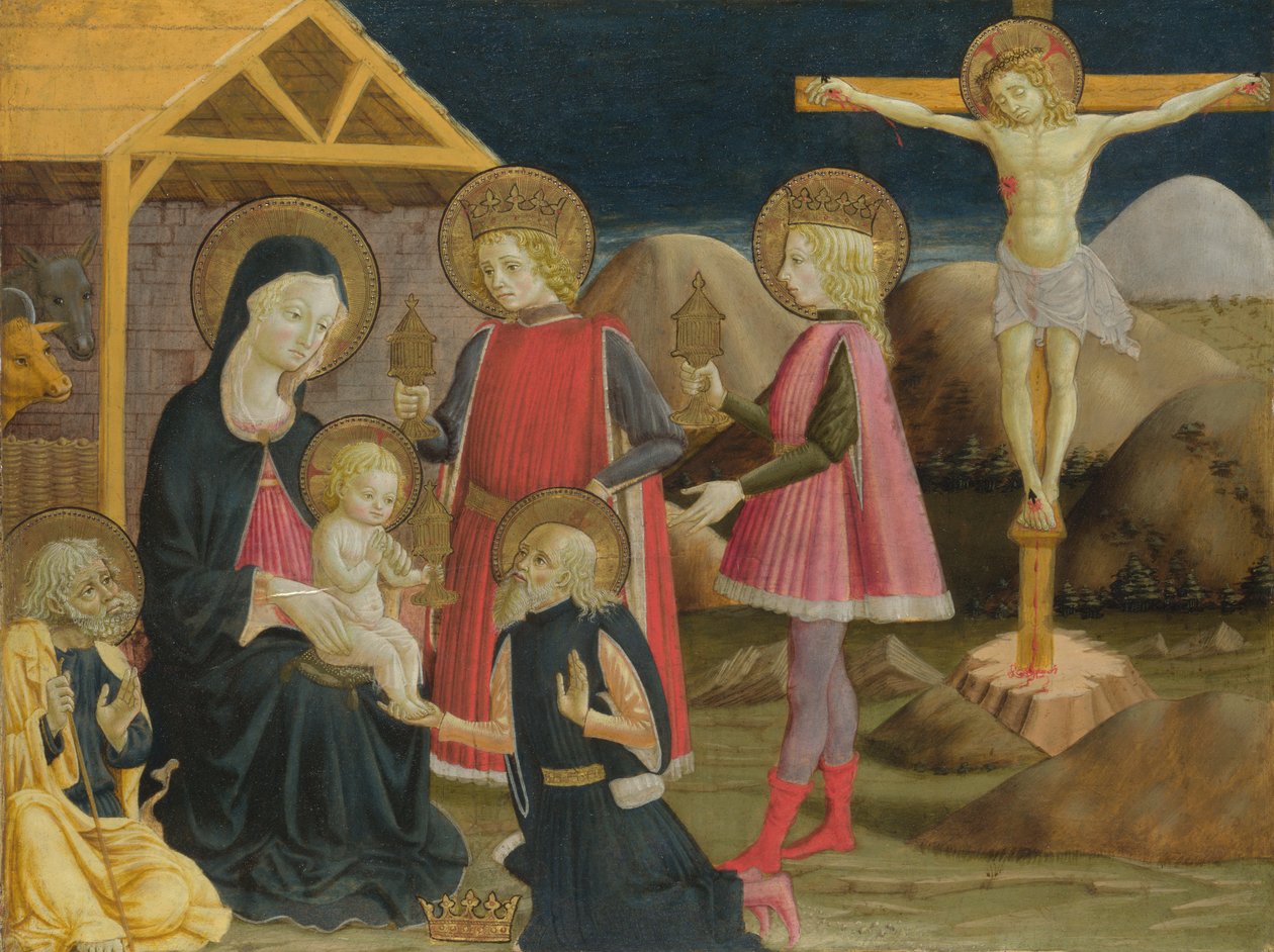 Kongernes tilbedelse og Kristus på korset, ca 1470 af Benedetto Bonfigli
