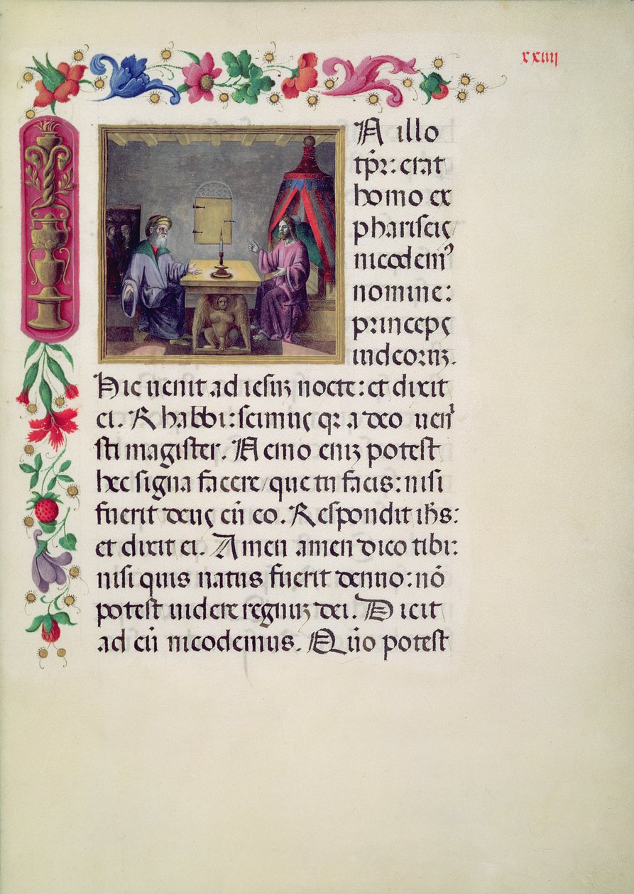 W.107 fol.24r Kristus og Nikodemus fra Evangelarium i Santa Giustina skrevet af Laurentius Gazius Cremonensis, 1523-25 af Benedetto Bordone