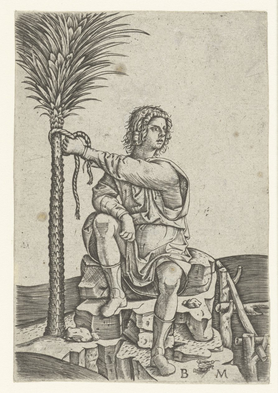 Mand sidder ved palme af Benedetto Montagna