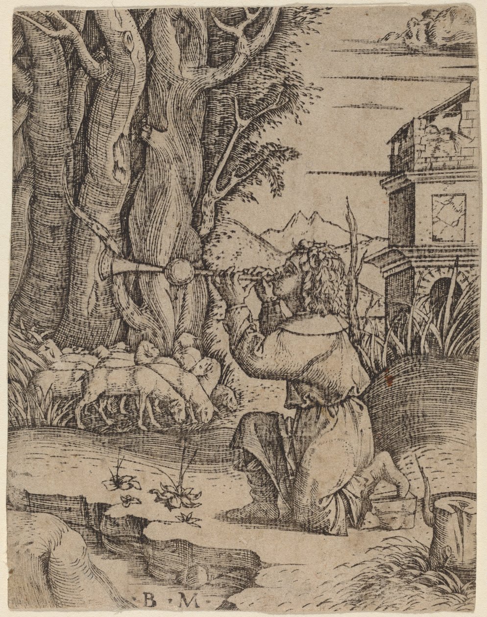 Hyrde med et Platerspiel af Benedetto Montagna