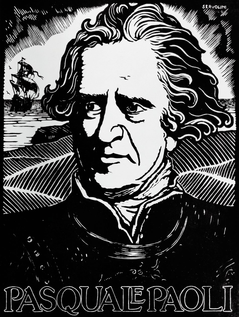 Portræt af Pasquale Paoli, korsikansk statsmand, general og patriot (træsnit) af Benedetto Servolini