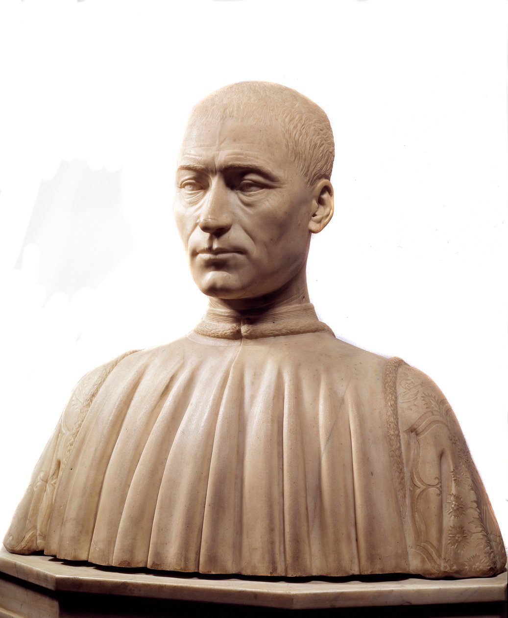 Buste af Philippe Strozzi (eller Filippo) (1489-1538), italiensk condottiere og politiker. Marmorskulptur af Benedetto da Maiano (1442-1497) Paris fra det 15. århundrede, Louvre-museet. af Benedetto da Maiano