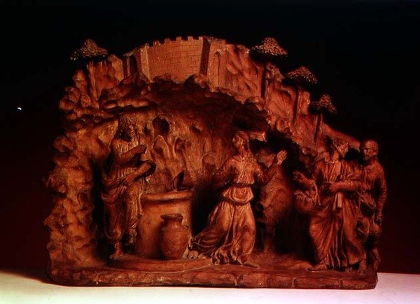 Kristus og kvinden i Samaria (terracotta) af Benedetto da Maiano