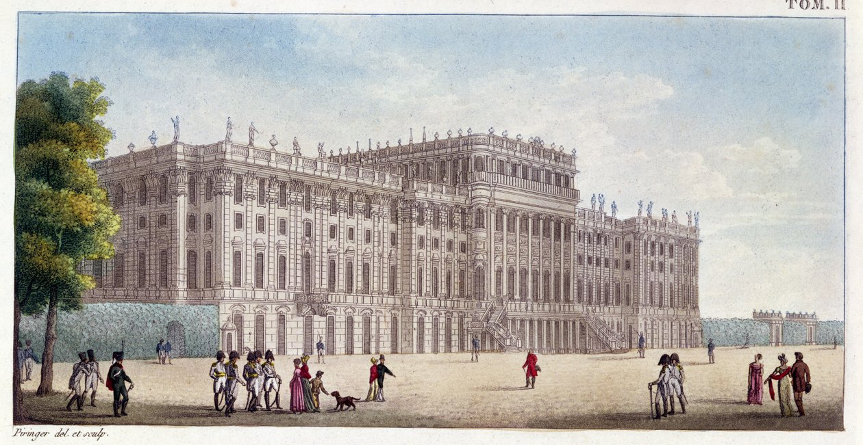 Udsigt over Schönbrunn-slottet set fra haverne, begyndelsen af det 19. århundrede af Benedict or Benedikt Piringer