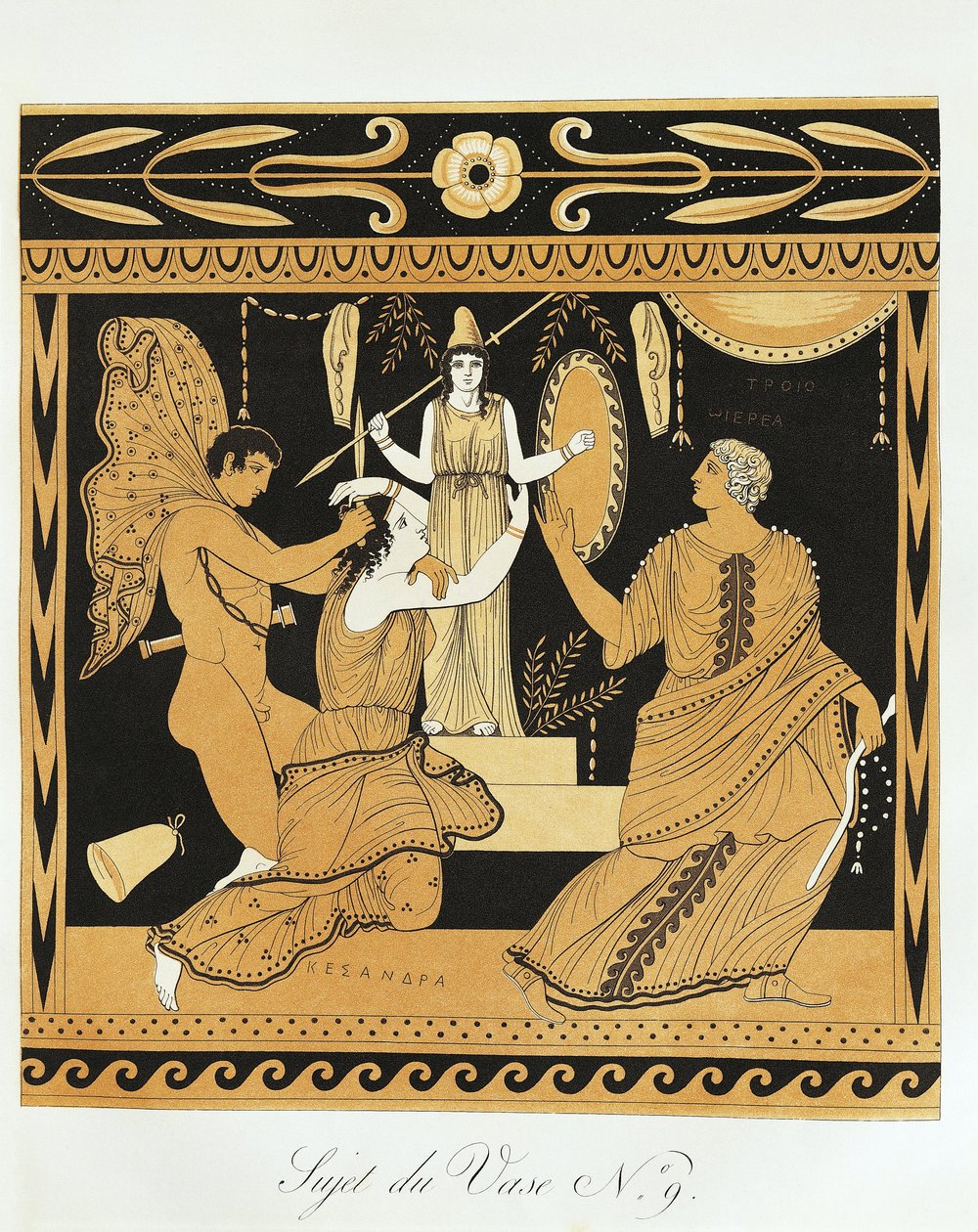 Ajax The Lesser fornærmer Cassandra ved foden af Athenas statue (tryk) af Benedict or Benedikt Piringer