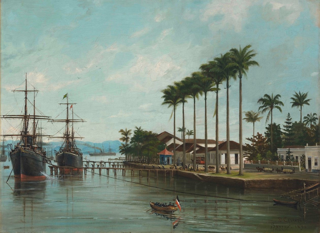 Benedito Calixto - havnen i Santos, SP (ses til højre), 1890 af Benedito Calixto