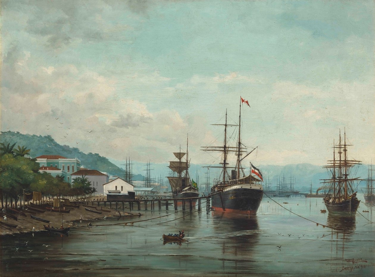 Benedito Calixto - havnen i Santos, SP (set til venstre), 1890 af Benedito Calixto