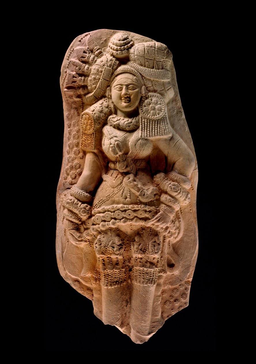 Støbt plakette af en Yakshi, Tamluk, ca. 200 f.Kr. (terracotta) af Bengali School