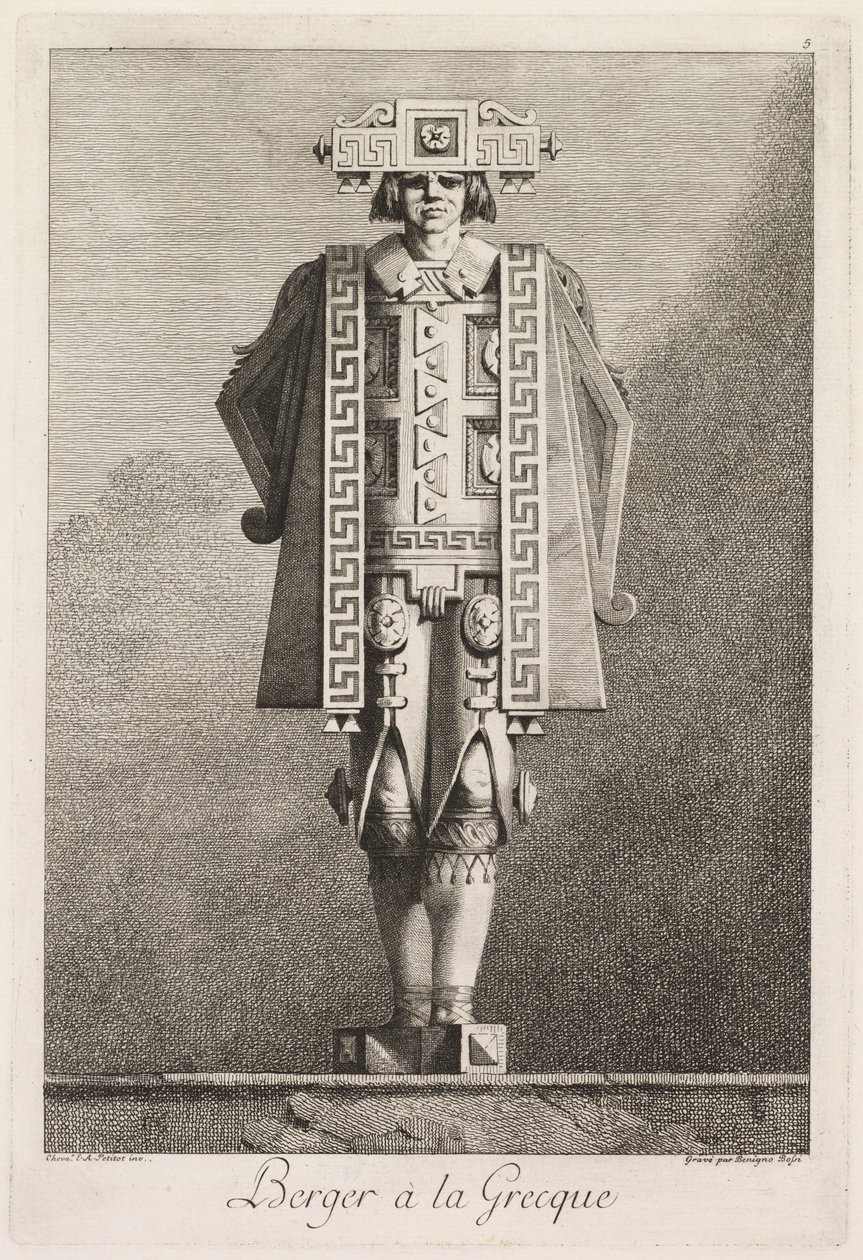 Græsk maskerade: Shepherd a la Grecque Plate 5, 1771. af Benigno Bossi