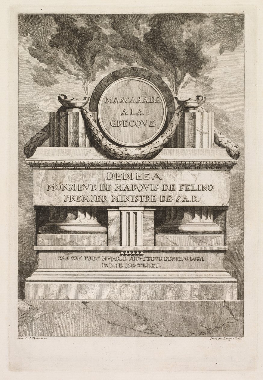 Græsk maskerade: Dedikationsside, 1771. af Benigno Bossi
