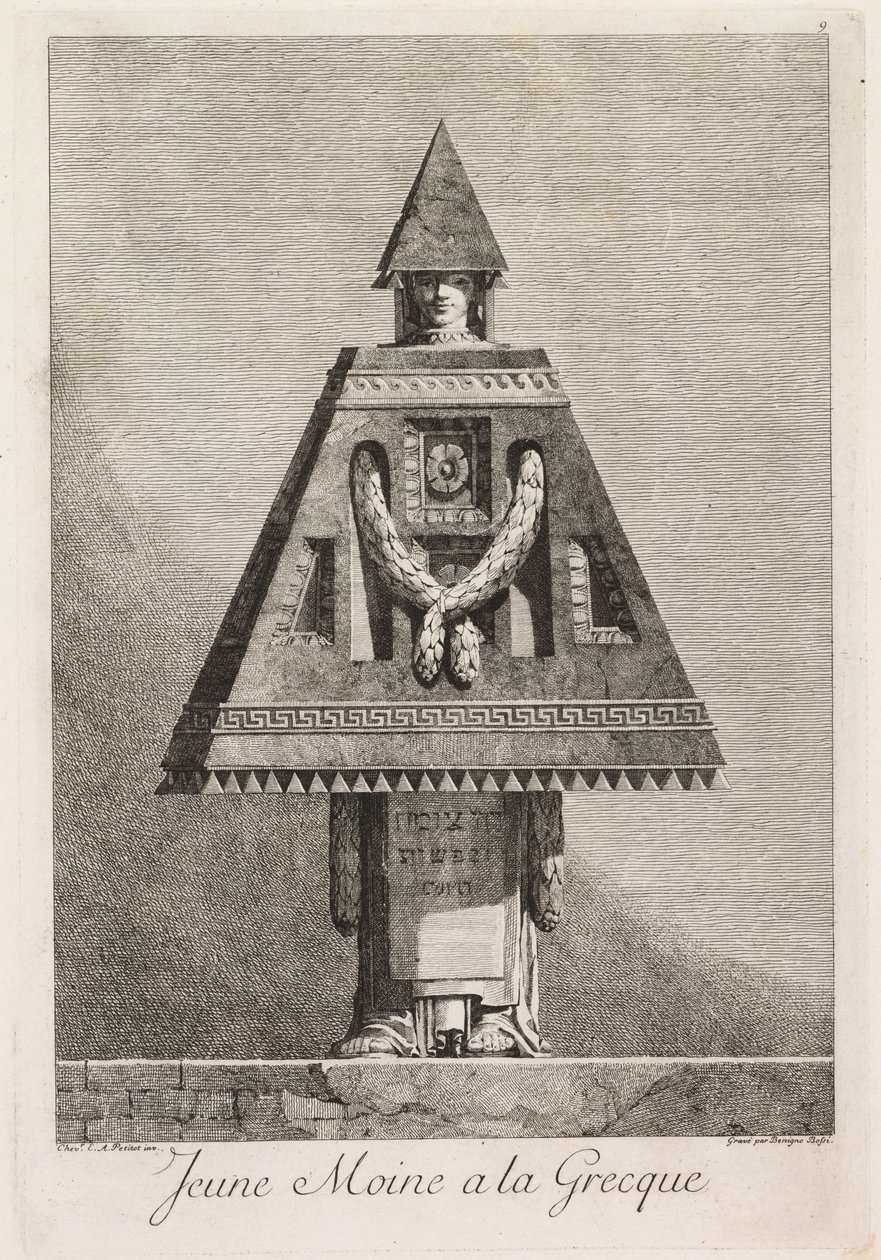 Masquerade à la Grecque: Ung munk à la Grecque Plate 9, 1771. af Benigno Bossi