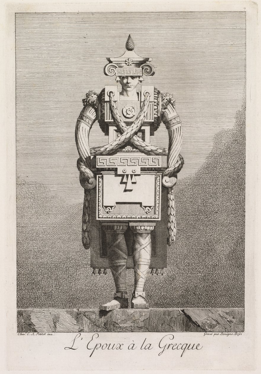 Masquerade à la Grecque: Brudgommen à la Grecque Plate 7, 1771. af Benigno Bossi