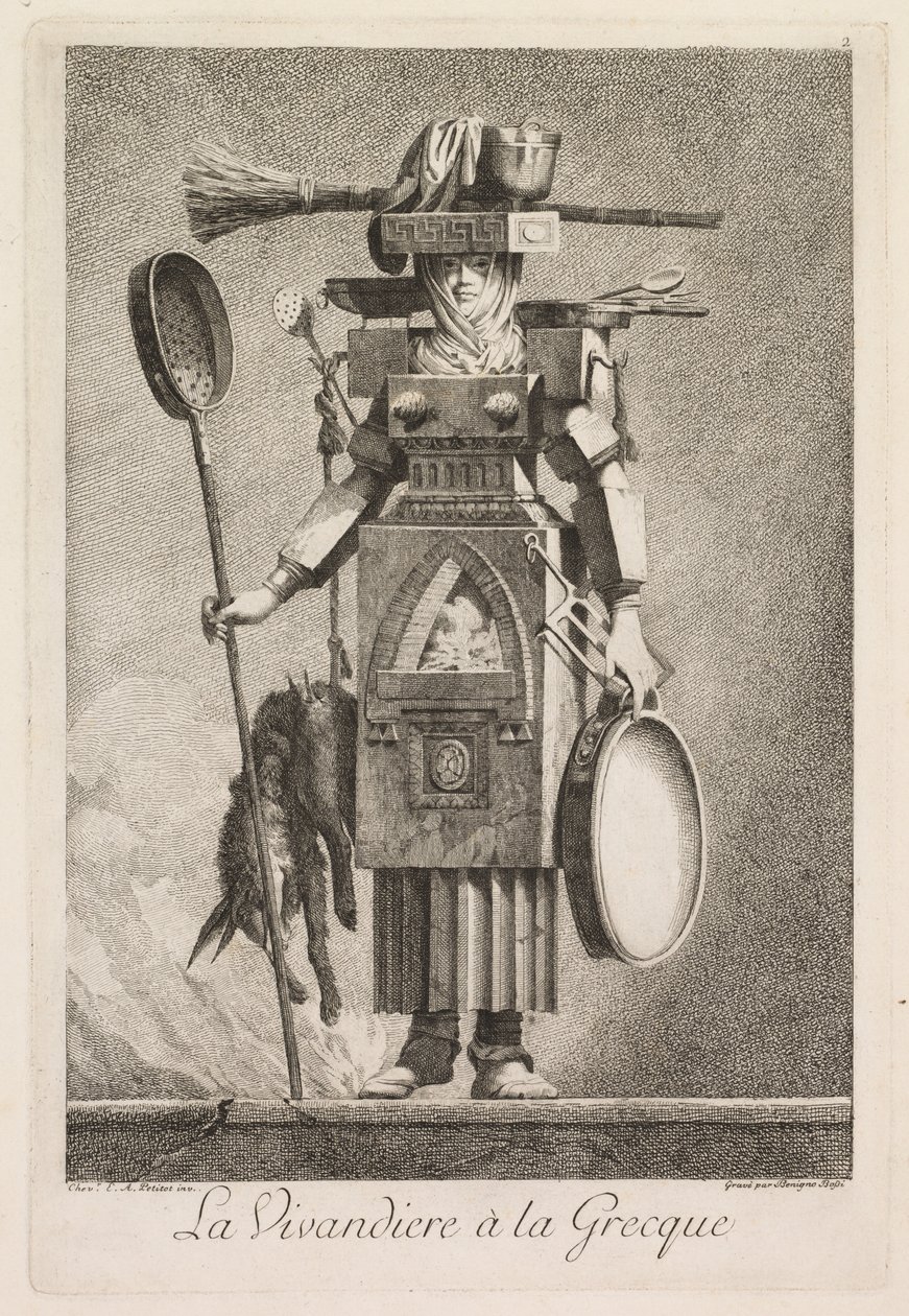 Masquerade à la Grecque: La Vivandière à la Grecque Plate 2, 1771. af Benigno Bossi