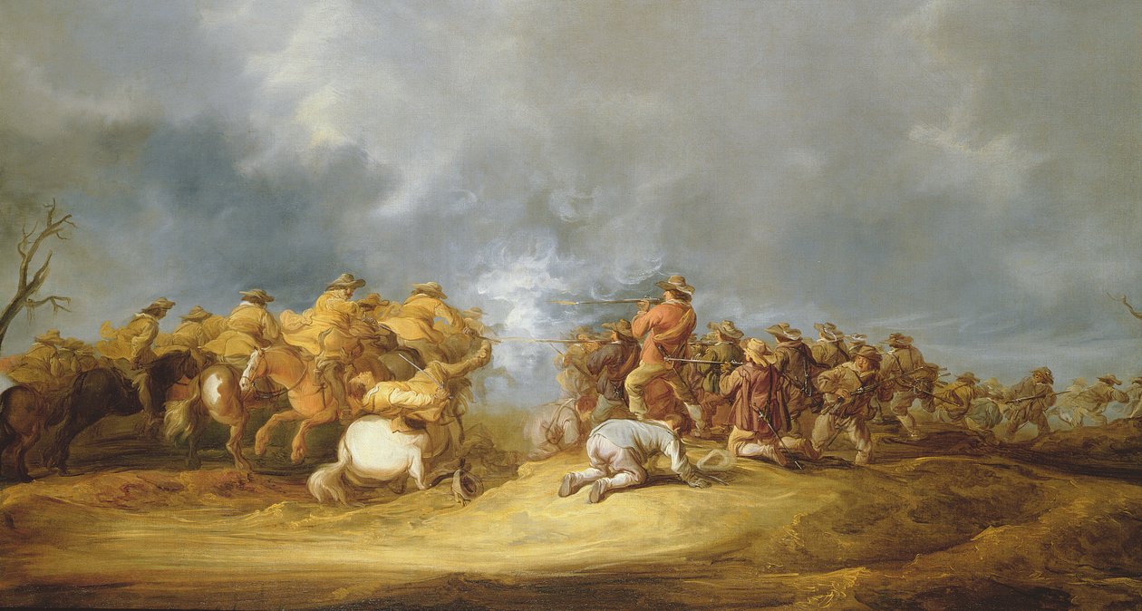 A Cavalry Charge: beredne tropper, der angriber en musketblok af Benjamin Gerritsz. Cuyp