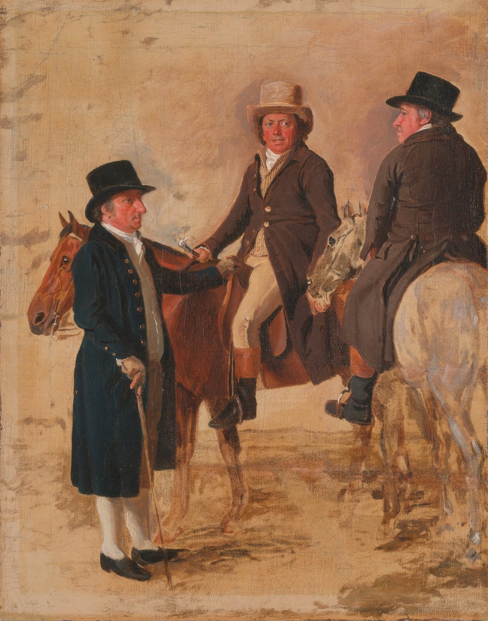 John Hilton, kursdommer på Newmarket; John Fuller, kursuschef; og John Stevens, en ... af Benjamin Marshall