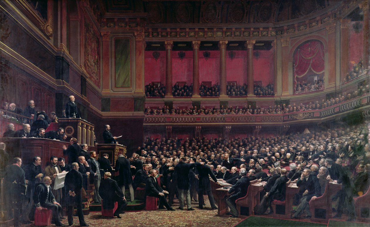 Louis Adolphe Thiers (1797-1877) hyldet af deputerede under et møde, 16. juni 1877, ca. 1878 af Benjamin Ulmann