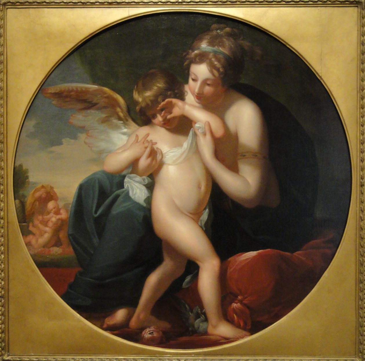 Amor, stukket af en bi, værnes om af sin mor af Benjamin West