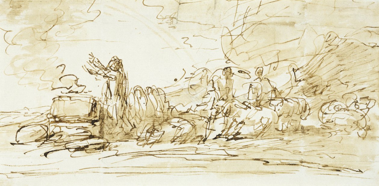 Noah Sacrificing, sandsynligvis 1797-1801 (pen, blæk og sepia vask på papir) af Benjamin West