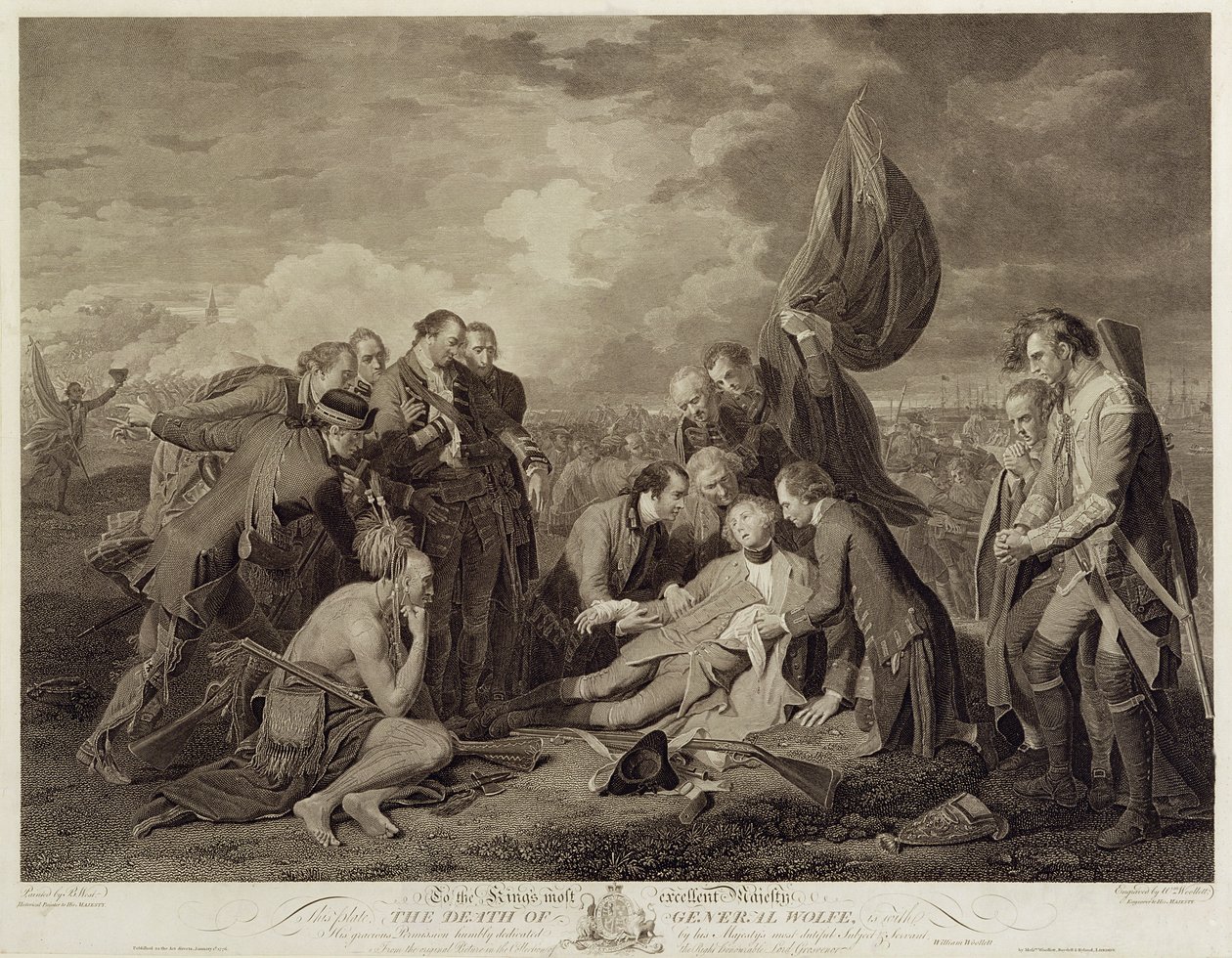 General Wolfes død (1727-59), indgraveret af William Woollett (1735-85) ca. 1776 af Benjamin West