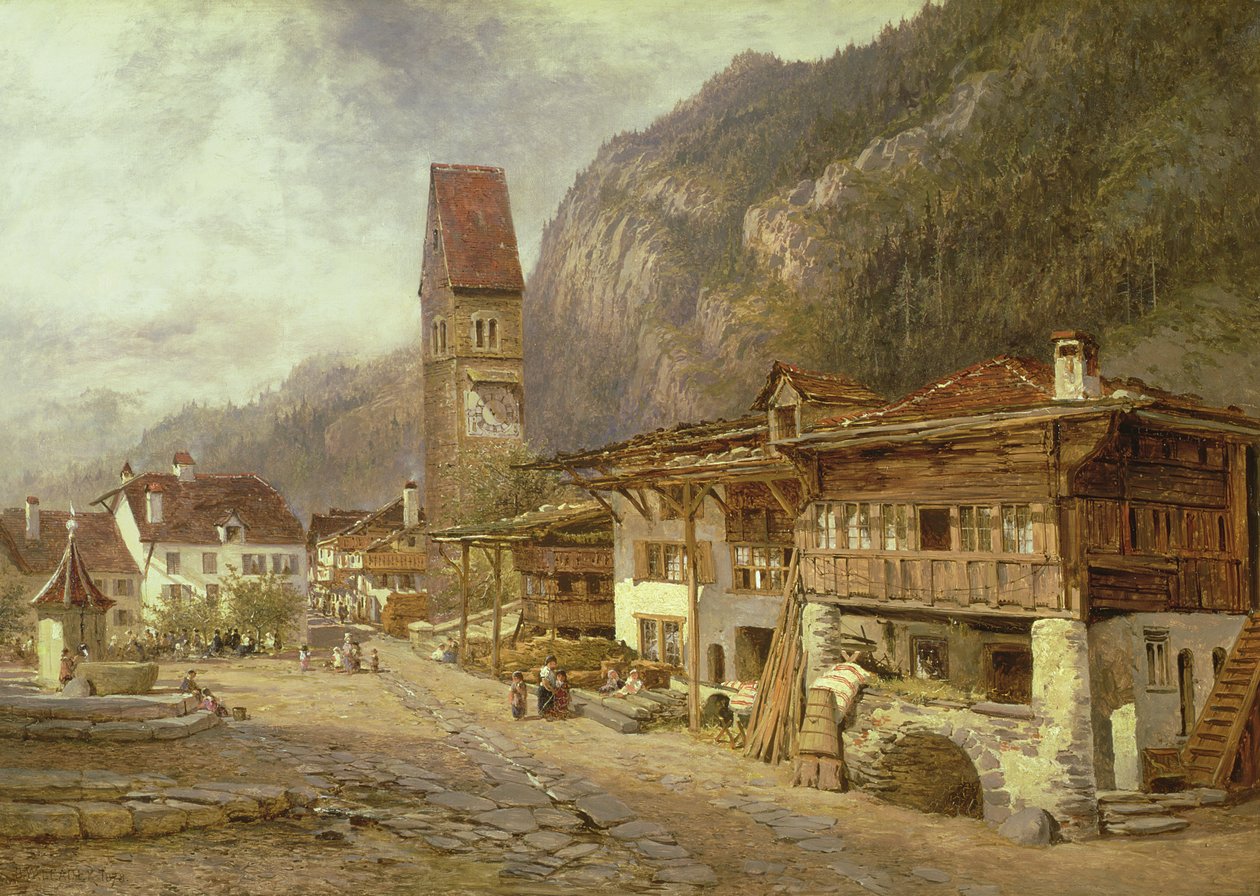 Unterseen, Interlaken: Efterår i Schweiz, 1878 af Benjamin Williams Leader