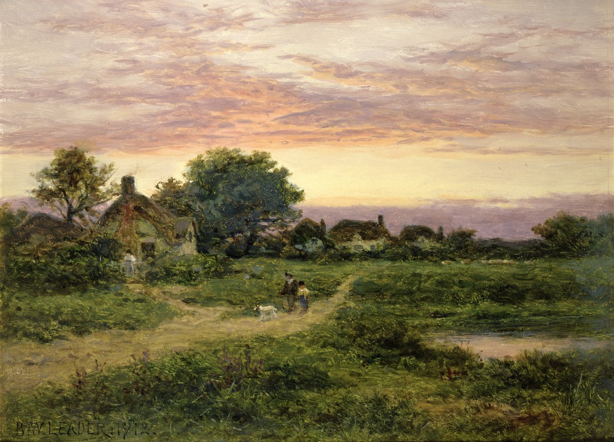 Worcestershire Cottages, 1912 (olie) af Benjamin Williams Leader