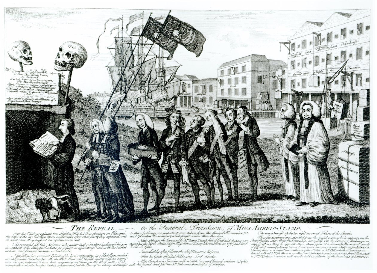 The Repeal, or the Funeral Procession of Miss Americ-Stamp, pub. 1766 af Benjamin Wilson