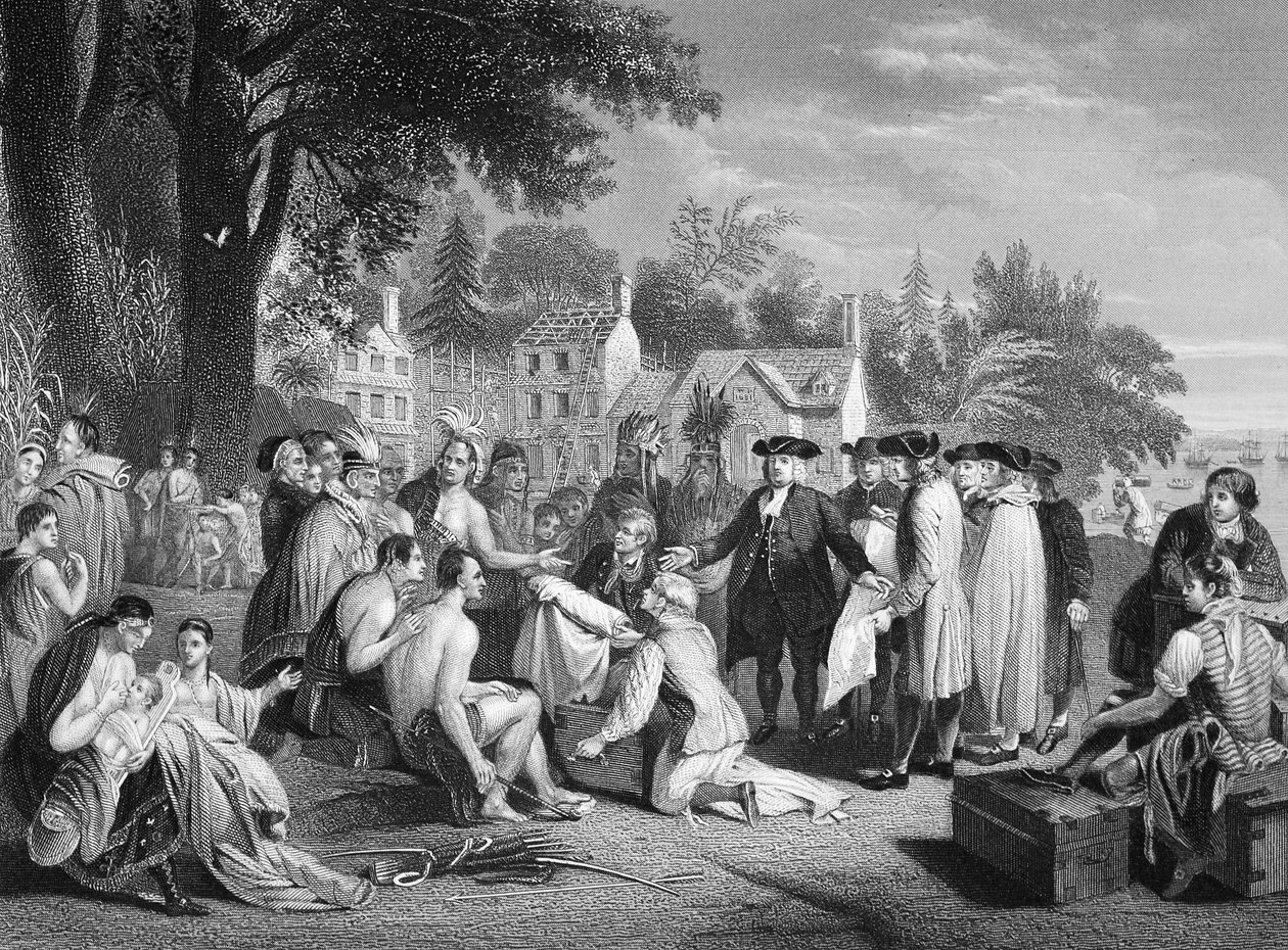 William Penns traktat med indianerne, indgraveret af W. French (litho) af Benjamin (after) West