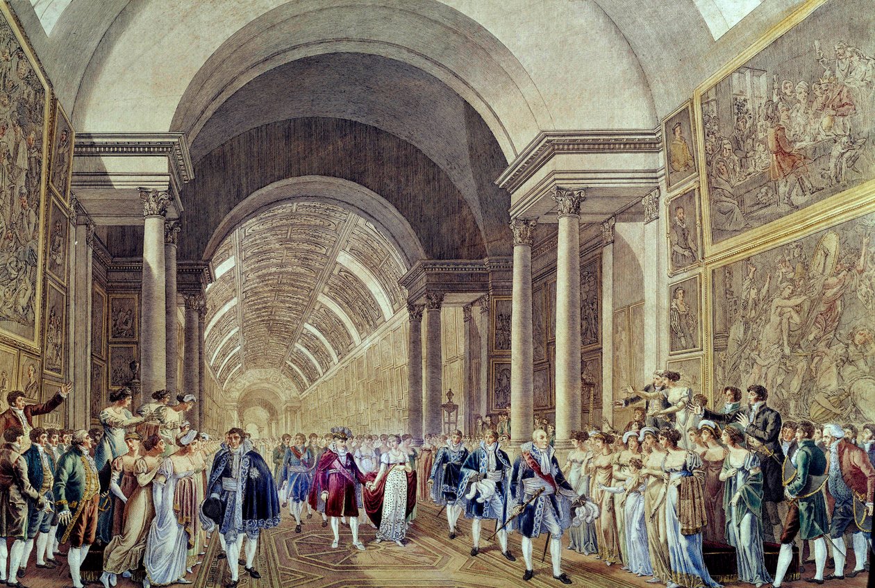 Napoleons og Marie Louises kortege gennem Grande Galerie du Louvre, 2. april af Benjamin (after) Zix