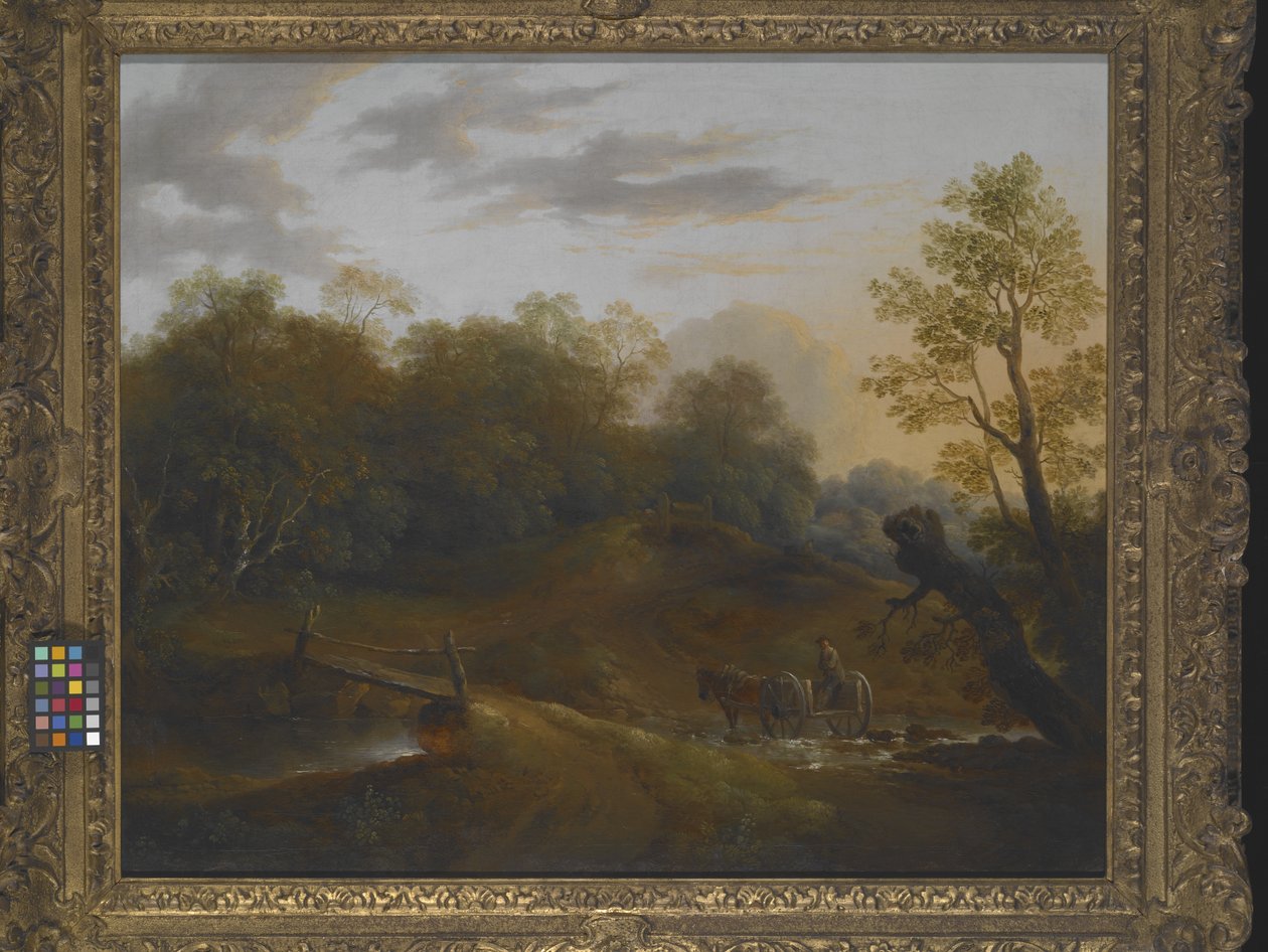 Pony Cart Crossing A Woodland Brook (olie på lærred) af Benjamin Barker