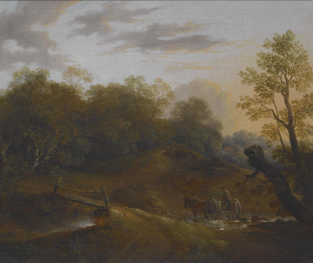 Pony Cart Crossing a Woodland Brook, ca. 1815 (olie på lærred) af Benjamin Barker
