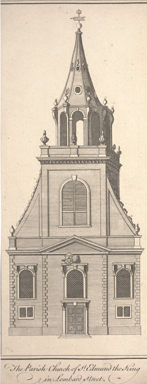 The Parish Church of St. Edmund the King i Lombard Street, ca. 1750 (gravering) af Benjamin Cole