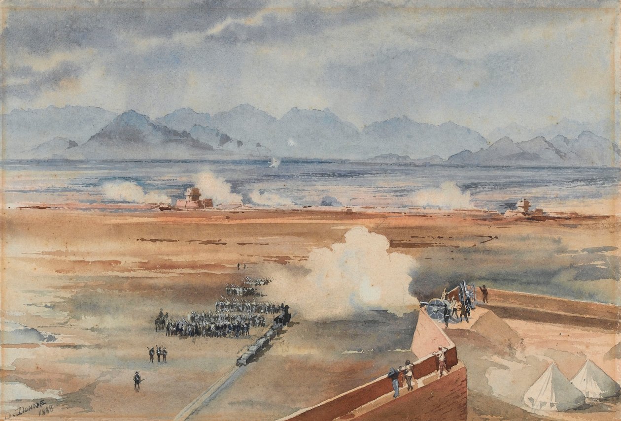 Sortie af sudanesiske tropper fra den anglo-egyptiske garnison før den vellykkede aktion mod dervisherne i Gemazih, Suakin, 20. december 1888 (akvarel) af Benjamin Donisthorpe Alsop Donne