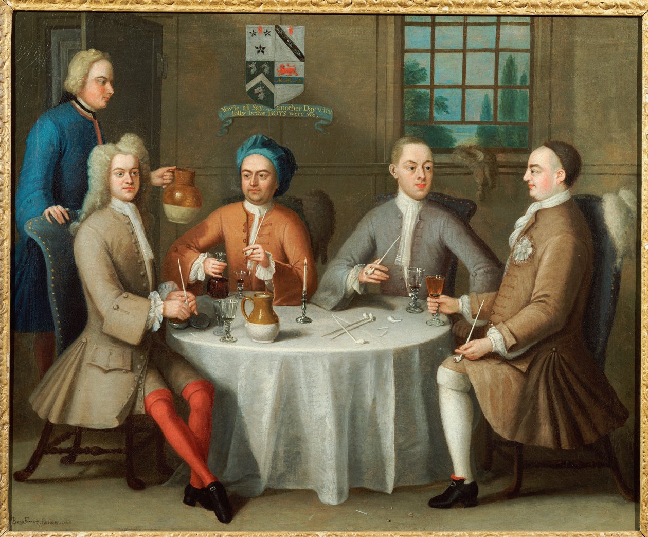 Et gruppeportræt af Sir Thomas Sebright, Sir John Bland og to venner, 1723 af Benjamin Ferrers