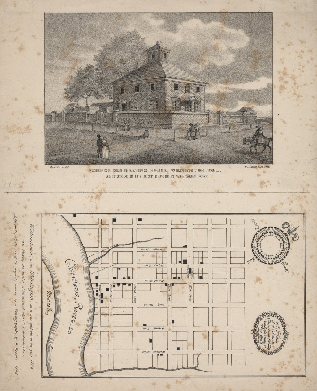Friends Old Meeting House, Wilmington, Delaware, litho af P.S. Duval, 1845 af Benjamin Ferris