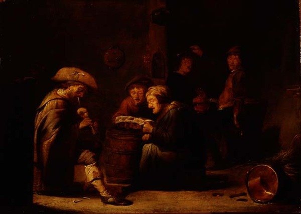 Interiør på værtshus med to sangere og en sækkepibespiller (panel) af Benjamin Gerritsz. Cuyp